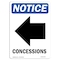 Signmission OSHA Notice, 5" Height, Concessions Left Arrow Sign With Symbol, 5" X 3.5", Portrait OS-NS-D-35-V-10761 - alternate 1